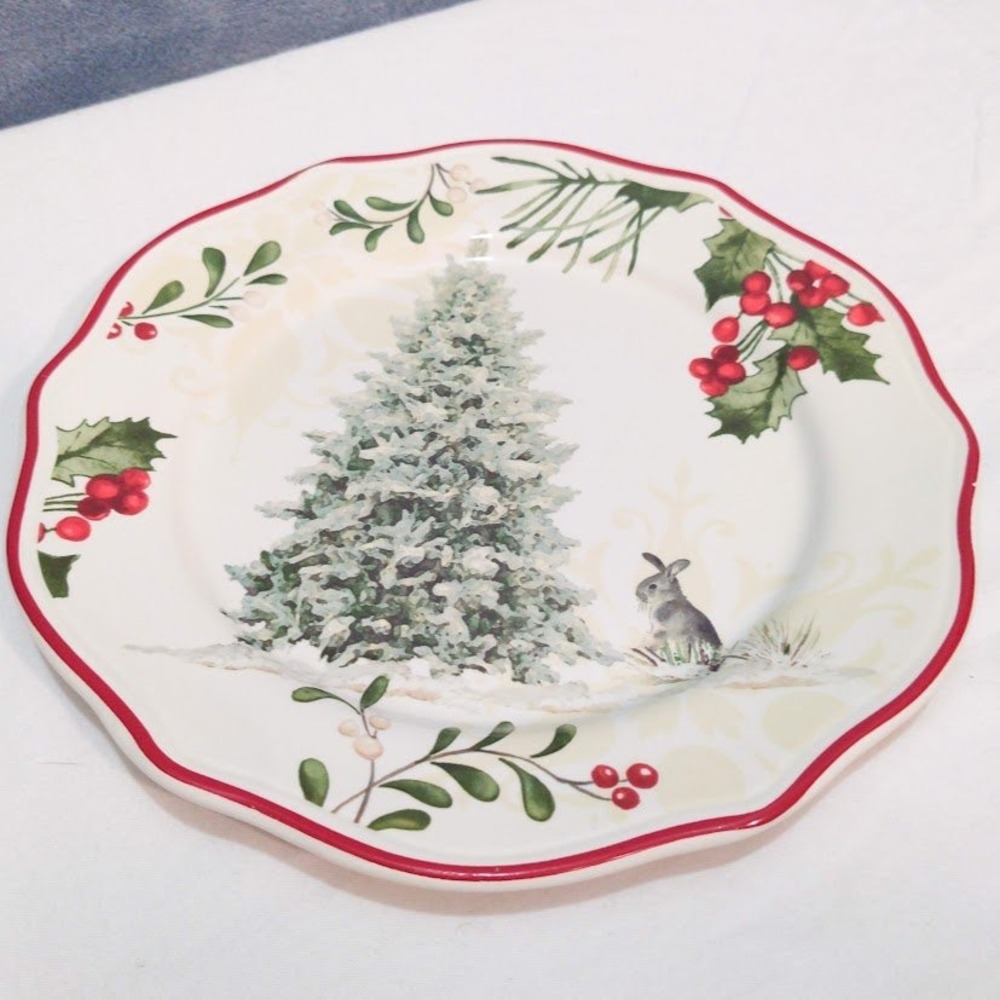 Better Homes & Gardens Winter Forest Salad Plate Christmas Tree Bunny Scalloped
